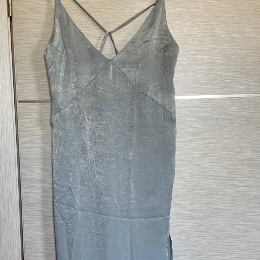 Silky shimmery blue silver slip dress strappy